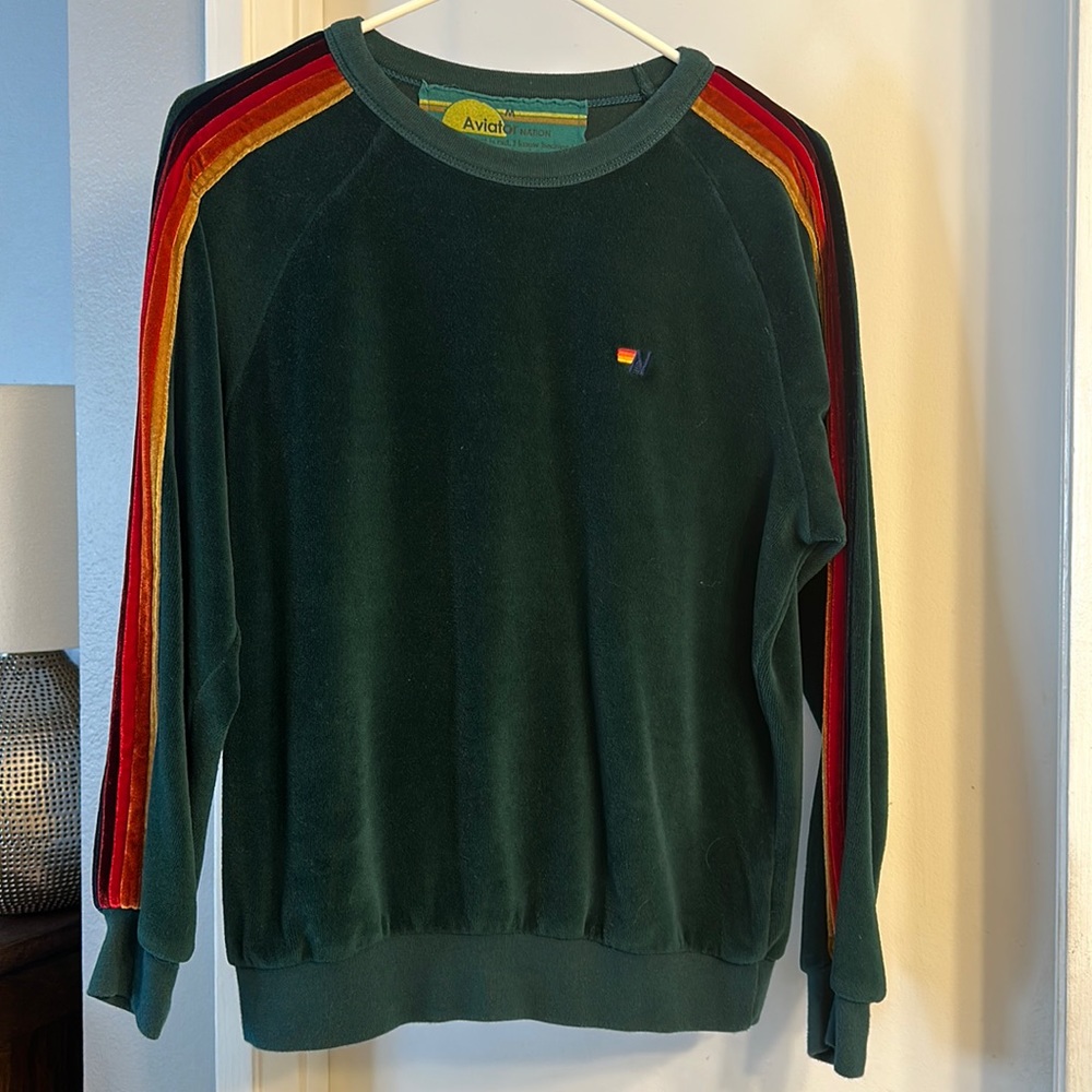 AVIATOR NATION CREWNECK SWEATSHIRT SZ MED FOREST GREEN-LIKE NEW
